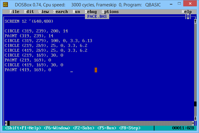 Напечатать на бейсик программу. QBASIC. Программы на QBASIC. Рисунок в QBASIC С программой. QBASIC язык программирования.